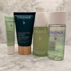 CAUDALIE TRAVEL SIZE BUNDLE- SKIN SERUM, DETOX MASK, PURIFYING TONER, ACNE SERUM